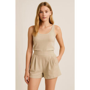 Women's Pink Lily Tan Linen Blend Shorts Size Medium Normcore‎ Minimalist Preppy